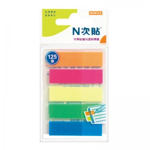 N次貼 透明螢光可再貼標籤 42x12mm,5色 125張/5條/袋